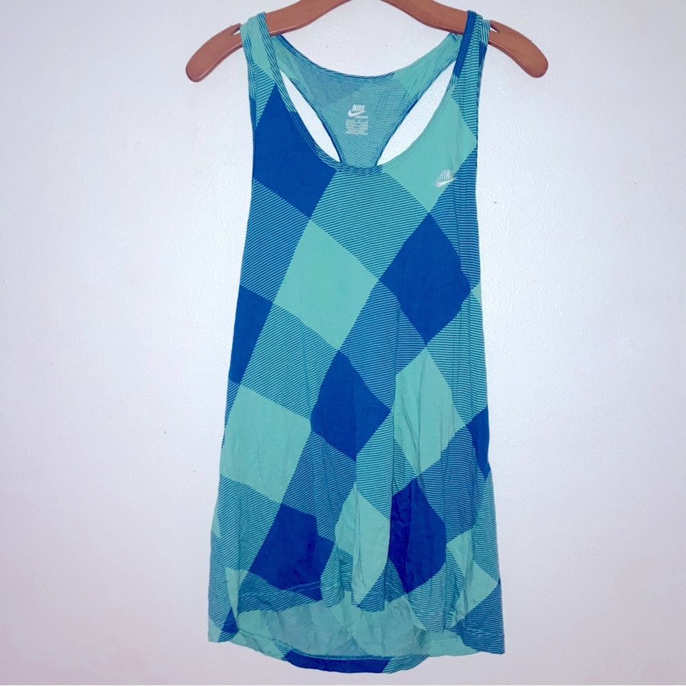 Nike Blue & Green Plaid Racerback Tank Top